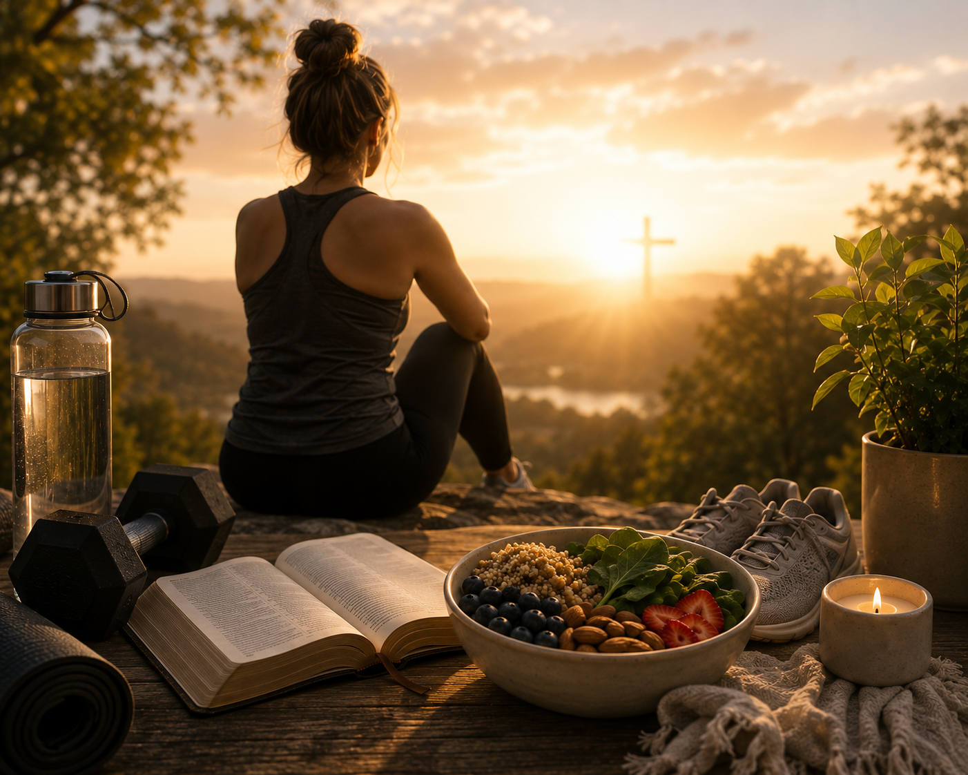 A woman journaling beside a bowl of nourishing food